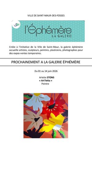Programme Galerie Éphémère Juin-Juillet 2026