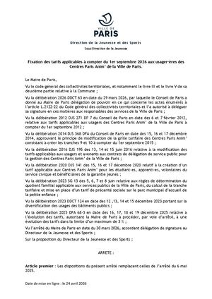 Arrétés Ville De Paris Cpa 2026 27