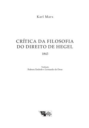 Critica Da Filosofia Do Direito De Hegel Introducao 1844 * Karl Marx
