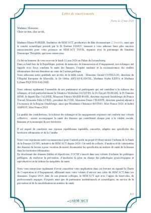 Lettre de remerciements SEM'ACT TOUR
