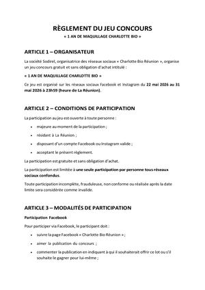 Reglement Du Jeu Concours Cbb 1 An De Maquillage