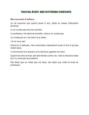 Travail éCrit Mes Souvenirs D'enfance