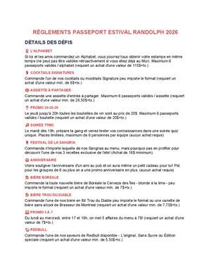 Passeport Estival Règlements Complets