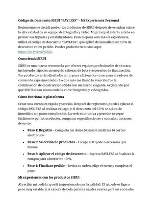 Código De Descuento Sirui “PAYLESS”