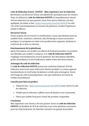 Code De Réduction Tesery "SAVEUP "