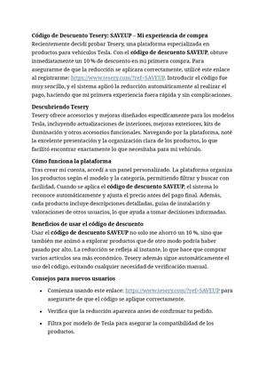 Código De Descuento Tesery "SAVEUP"