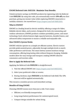 Engwe Referral Code "PAYLESS"
