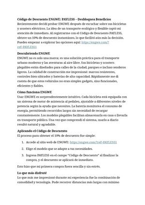 Código De Descuento Engwe "PAYLESS"