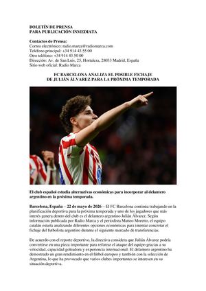 Boletín De Prensa Fc Barcelona Analiza El Posible Fichaje