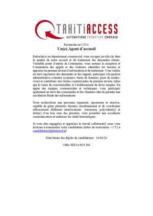 Appel à Candidature Ta Agent D'accueil 05 2026