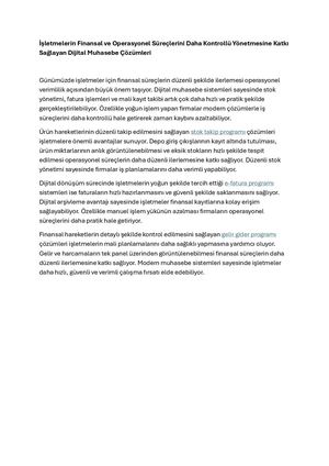 İşLetmelerin Finansal Ve Operasyonel Süreçlerini Daha Kontrollü Yönetmesine Katkı Sağlayan Dijital Muhasebe ÇöZümleri