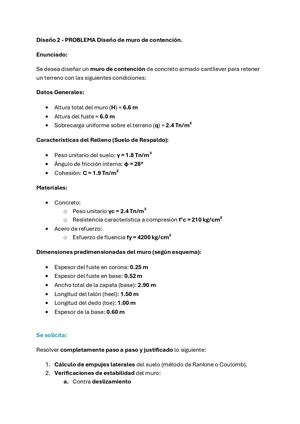 Diseño 2-Parcial 3 Diseño Muro De Contencion