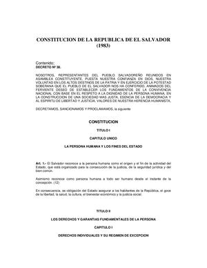 Constitucion De La Republica Del Salvador 1983