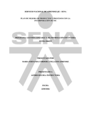 Informe Plan De Mejora Y Productos Tic