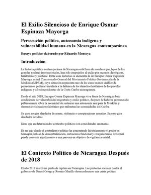 El Exilio Silencioso De Enrique Osmar Espinoza Mayorga