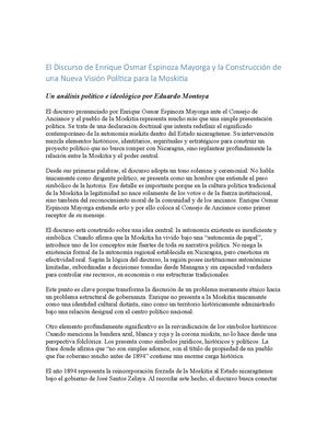 El Discurso De Enrique Osmar Espinoza Mayorga Y La Construcción De Una Nueva Visión Política Para La Moskitia