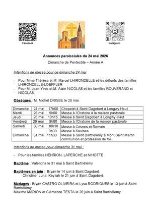 2026 05 24 Annonces Paroissiales