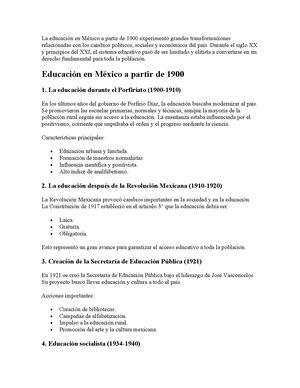 La Educación En México A Partir De 1900 Experimentó Grandes Transformaciones Relacionadas Con Los Cambios Políticos