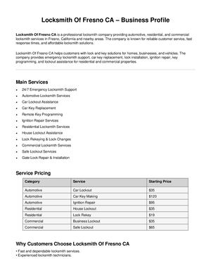 Locksmith Of Fresno Business Profile