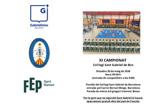 Xi Campionat Col·legi Sant Gabriel De Bcn Dissabte 30 De Maig De 2026 Hora 0930 H (Entrada De Competidors A Les 900) Pavelló Del Col·legi Sant Gabriel De Barcelona Entrada Pel Carrer Bernat Metge,