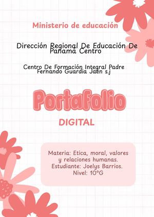 Documento A4 Portada Portafolio Sencilla Ilustrada Floral Rosada