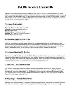 Ca Chula Vista Locksmith Company