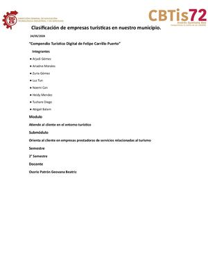 Clasificación De Empresas Turísticas En Nuestro Municipio (Revista)