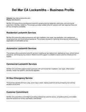 Del Mar Ca Locksmiths Business Profile