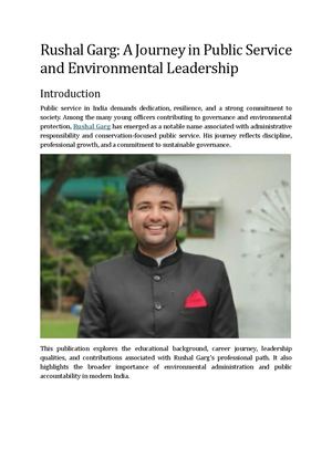 Rushal Garg IFS: Public Service Journey & Environmental Governance in India