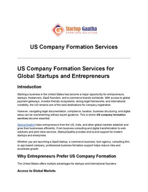 US Company Formation Services for Startups & Global Entrepreneurs | StartupGaatha