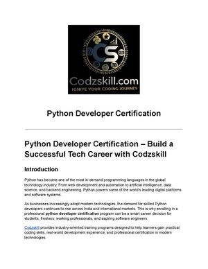 Best Python Developer Certification Course in Delhi, India | Codzskill