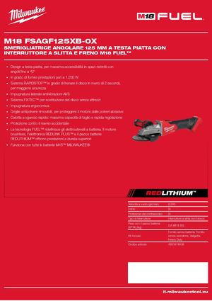 Scheda Tecnica Smerigliatrice Angolare 18 Volt 125 Mm