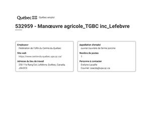 Offre D'emploi Chez Tgbc Inc De Lefebvre 532959