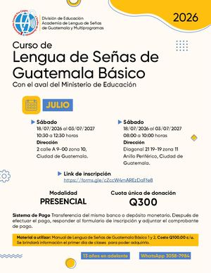 Curso de Lengua de Señas de Guatemala | Presencial | Julio 2026