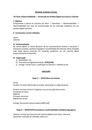 Atividade Avaliativa Canva + Camaleo