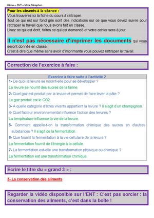 6 Ch6 A4 Cours (La Conservation Des Aliments)