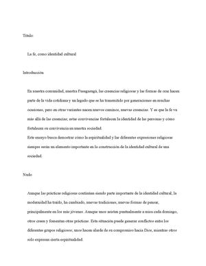 La Fe Como Identidad Cultural