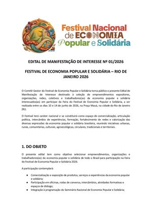 Edital de Manifestação de Interesse Nº 01 Festival Rio De Janeiro