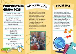 Propuesta De Grado 2026 Proyecto Cityara Desarrollo De Herramientas Tecnológicas, Lúdicas Y Didácticas Con Enfoque Steam En Ciencias Naturales, Física Y Química
