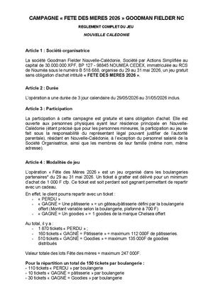 Reglement Jeu Fête Des Mères 2026