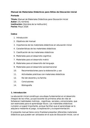 Manual De Materiales Didácticos Para Niños De Educación Inicial