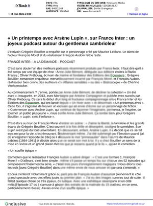 Un printemps avec Arsène Lupin. Grégoire Bouillier / Equateurs - France Inter