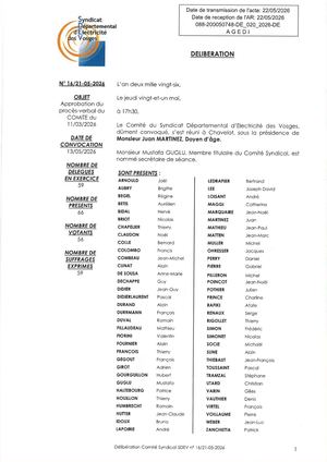 Dag 16 21 05 2026 Approbation Du Procès Verbal Du Comite Syndical Du 11 03 2026