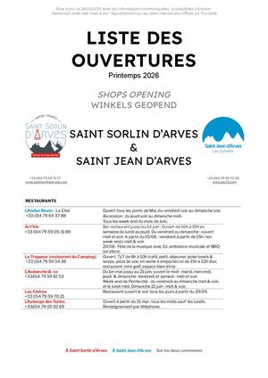 Ouvertures Printemps 2026