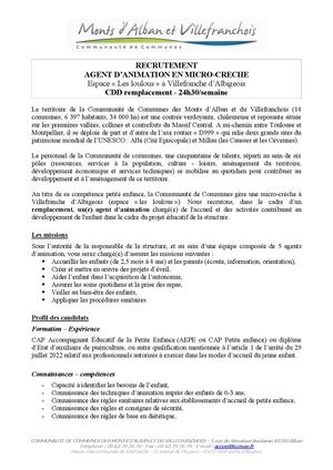 Offre Emploi Agent Animation Microcreche