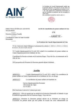 Arrêté De Consultation De Jeunes Enfants De Gex