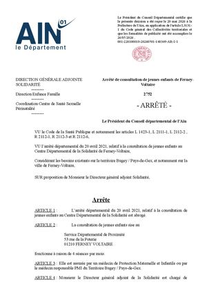 Arrêté De Consultation De Jeunes Enfants De Ferney Voltaire