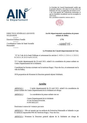 Arrêté Départemental Consultation De Jeunes Enfants De Belley