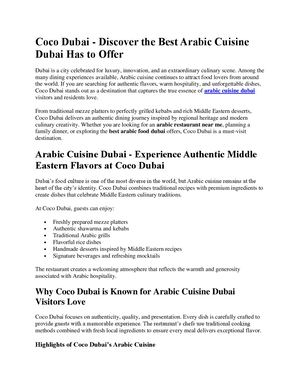 Coco Dubai Discover The Best Arabic Cuisine Dubai Has To Offer