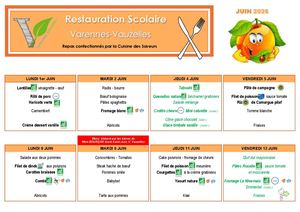 Menu Scolaire Juin 2026